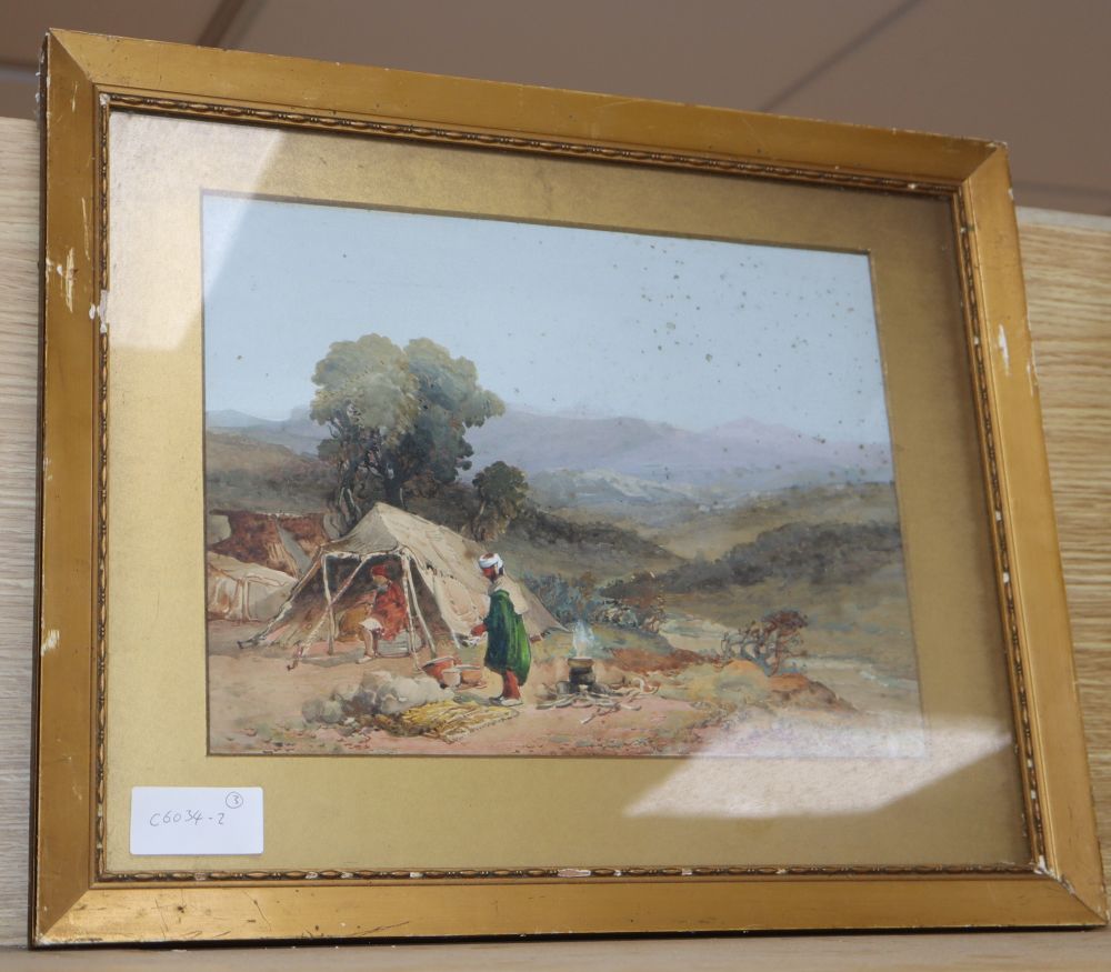 Paul H. Ellis (1882-1908), three watercolours, Arabs in a desert and encampment scenes, 18 x 24cm, 23.5 x 31.5cm and 30 x 40cm